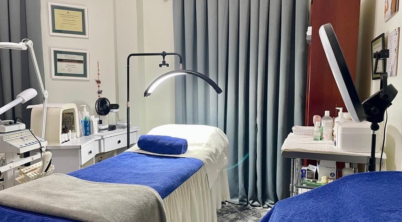 Elegant treatment room at Debra's Skin Care Clinic, Port of Spain, TT, with professional skincare setup.