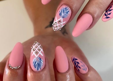 Intricate pink nail art design at Nava Lash & Nail Artistry, Roodepoort, Gauteng, ZA.