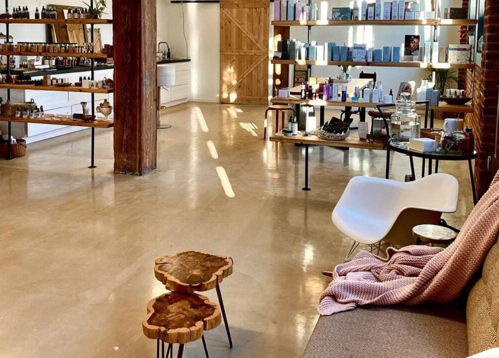 Elegant interior of Note To Self Wellness in Philadelphia, Pennsylvania, showcasing curated beauty products.