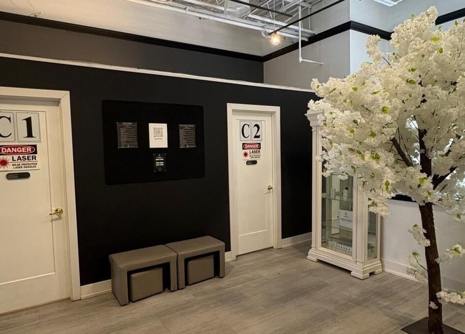 ChaimsPro Medical Aesthetics - Pickering, beautifully decorated entrance with faux tree and seating in Pickering, Ontario, CA.