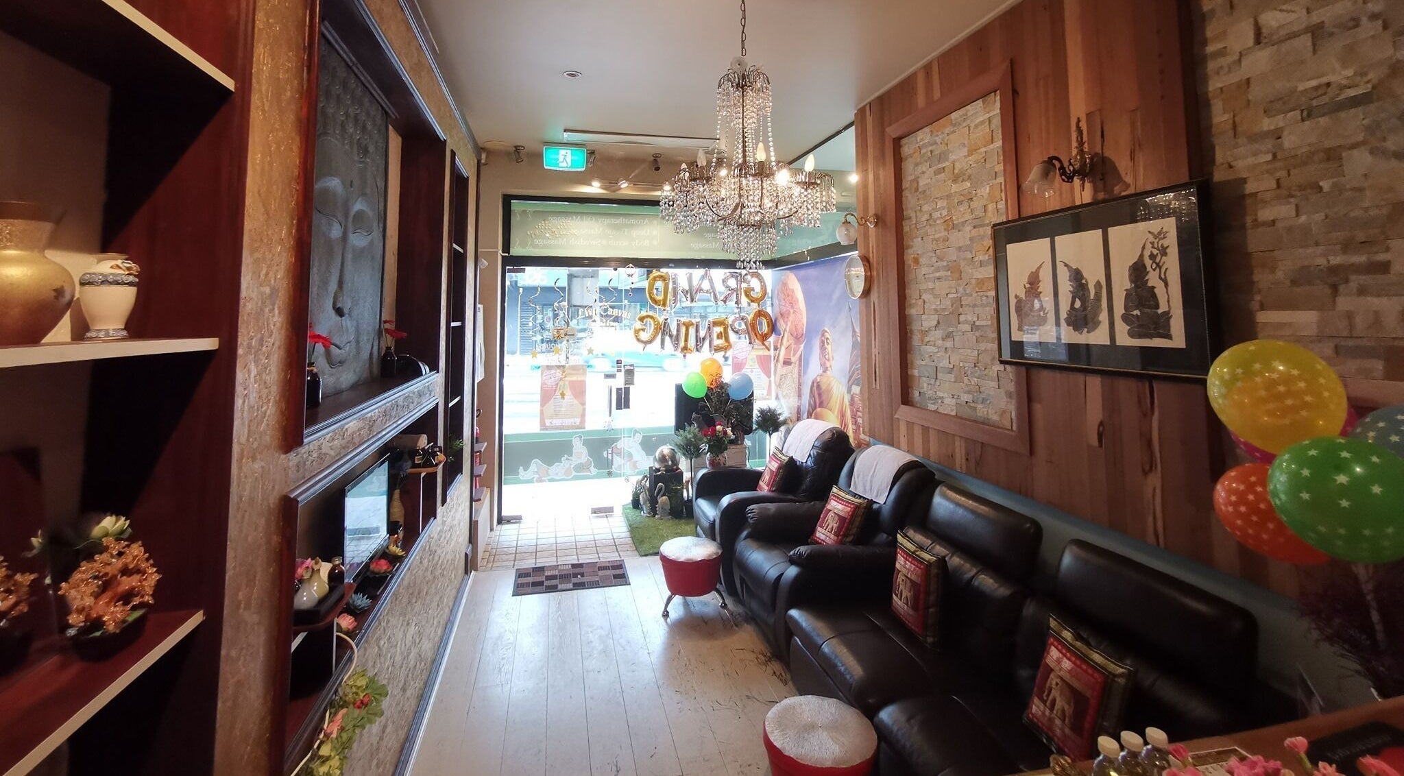 Interior of Suwanwara Massage & Healing Centre in Crows Nest, NSW, AU. Elegant decor and plush seating enhance relaxation.