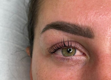 Close-up of styled eyelashes at Shanice Marie Beauty, Taunton, England, GB.