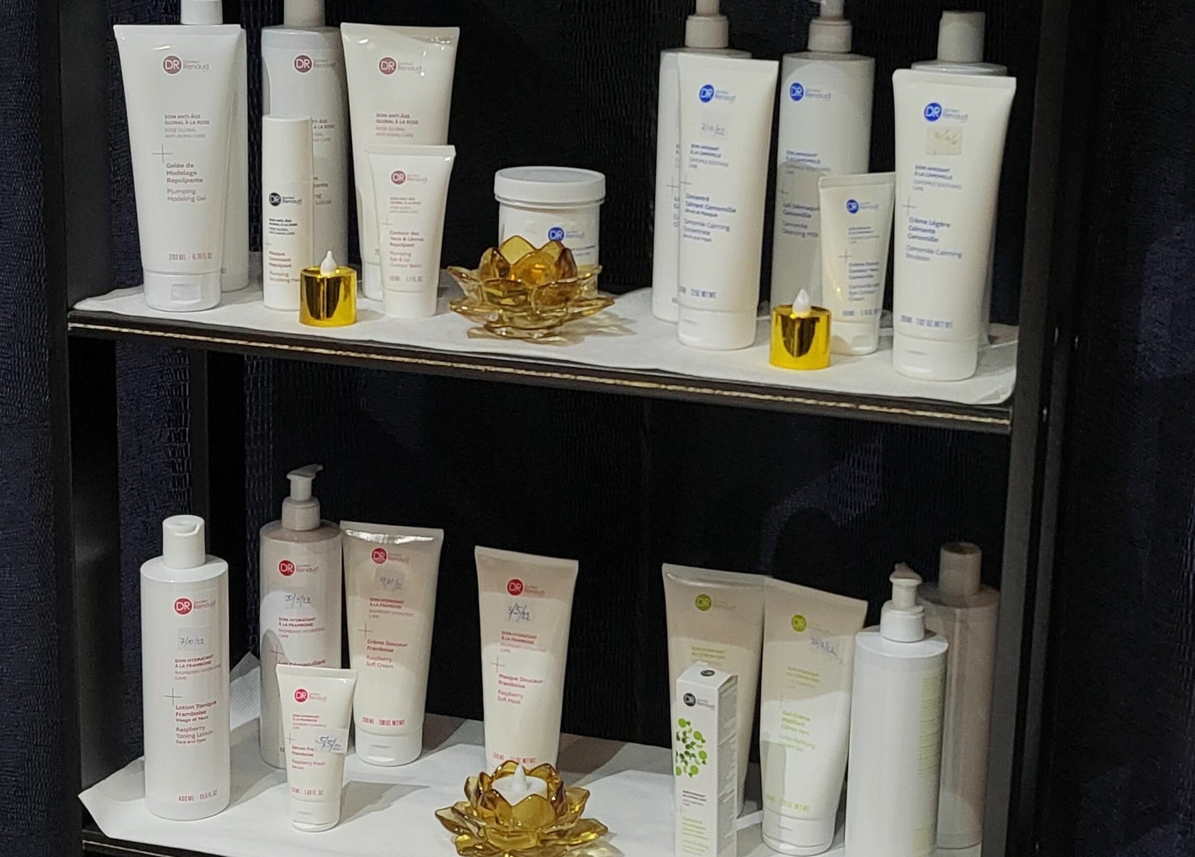 Skincare products display at Ella Vera Lounge Spa in Al Ain, AE, showcasing premium beauty treatments.