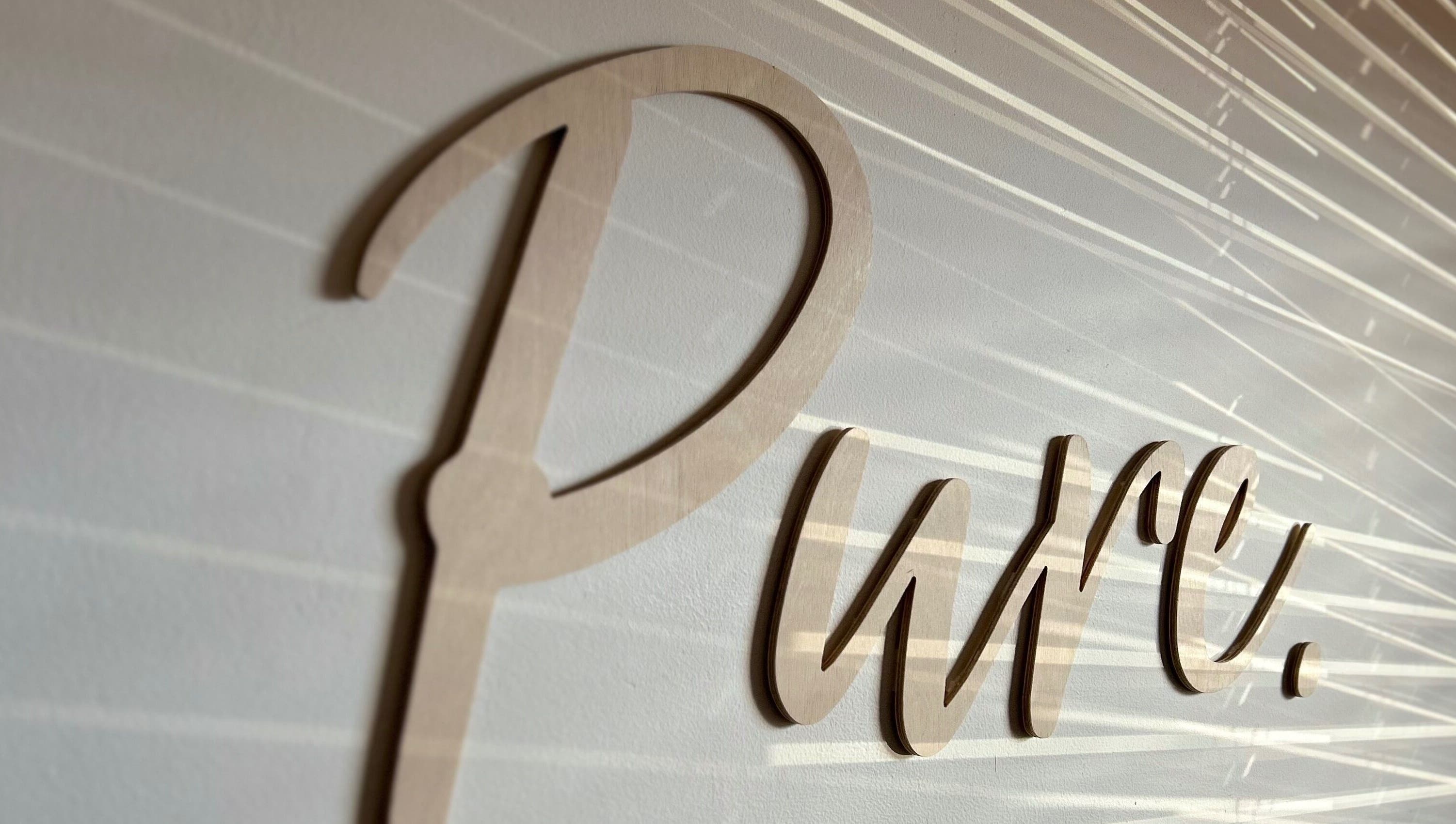 Elegant 'Pure' sign at Pure Nail Care & Waxing, Cape Town, Western Cape, ZA.