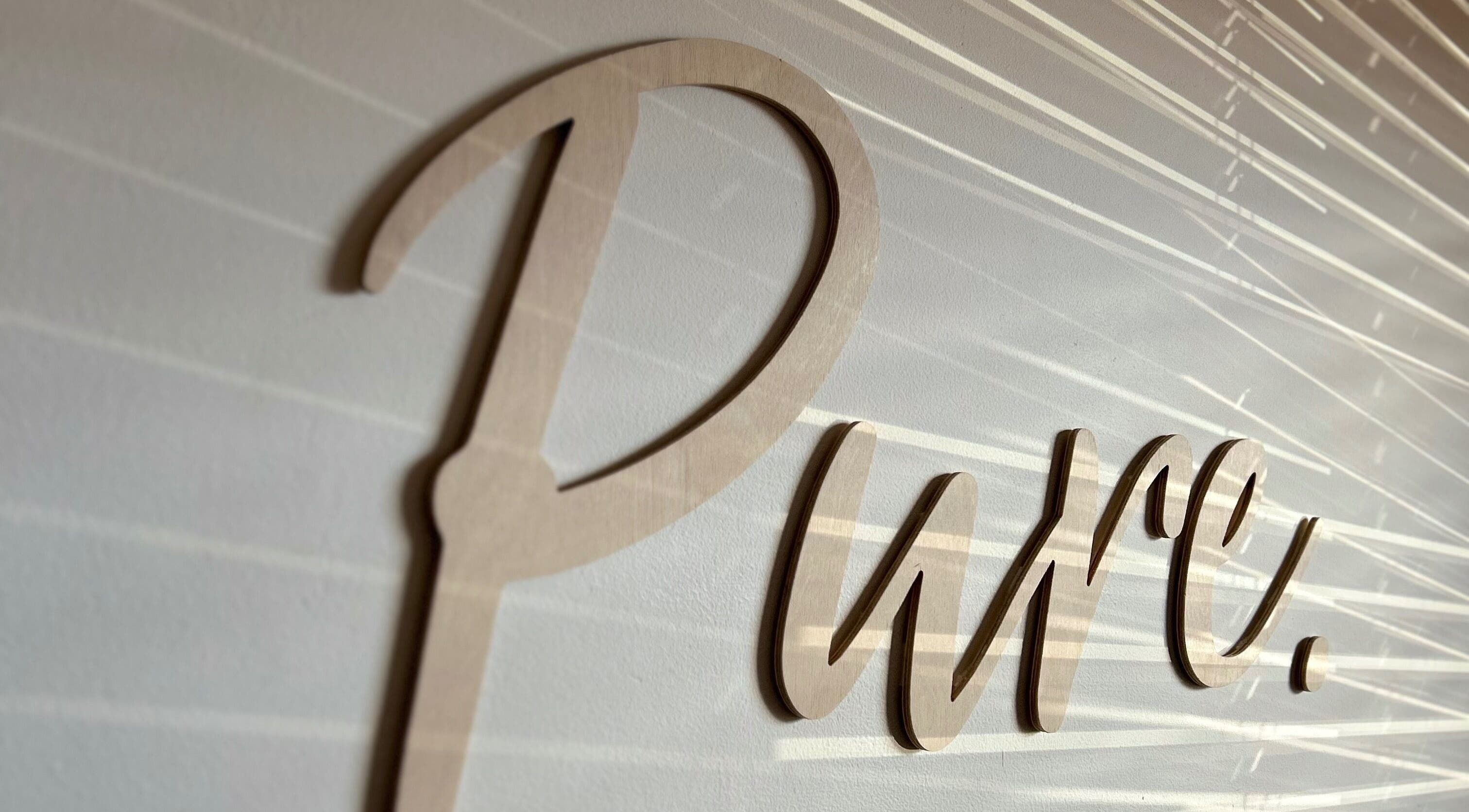 Elegant 'Pure' sign at Pure Nail Care & Waxing, Cape Town, Western Cape, ZA.