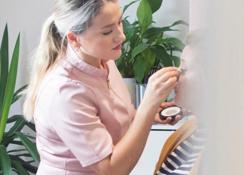 A makeup artist at Rita&Phil’s Salon in Saint Peter Port, GG expertly applies cosmetics to a client.