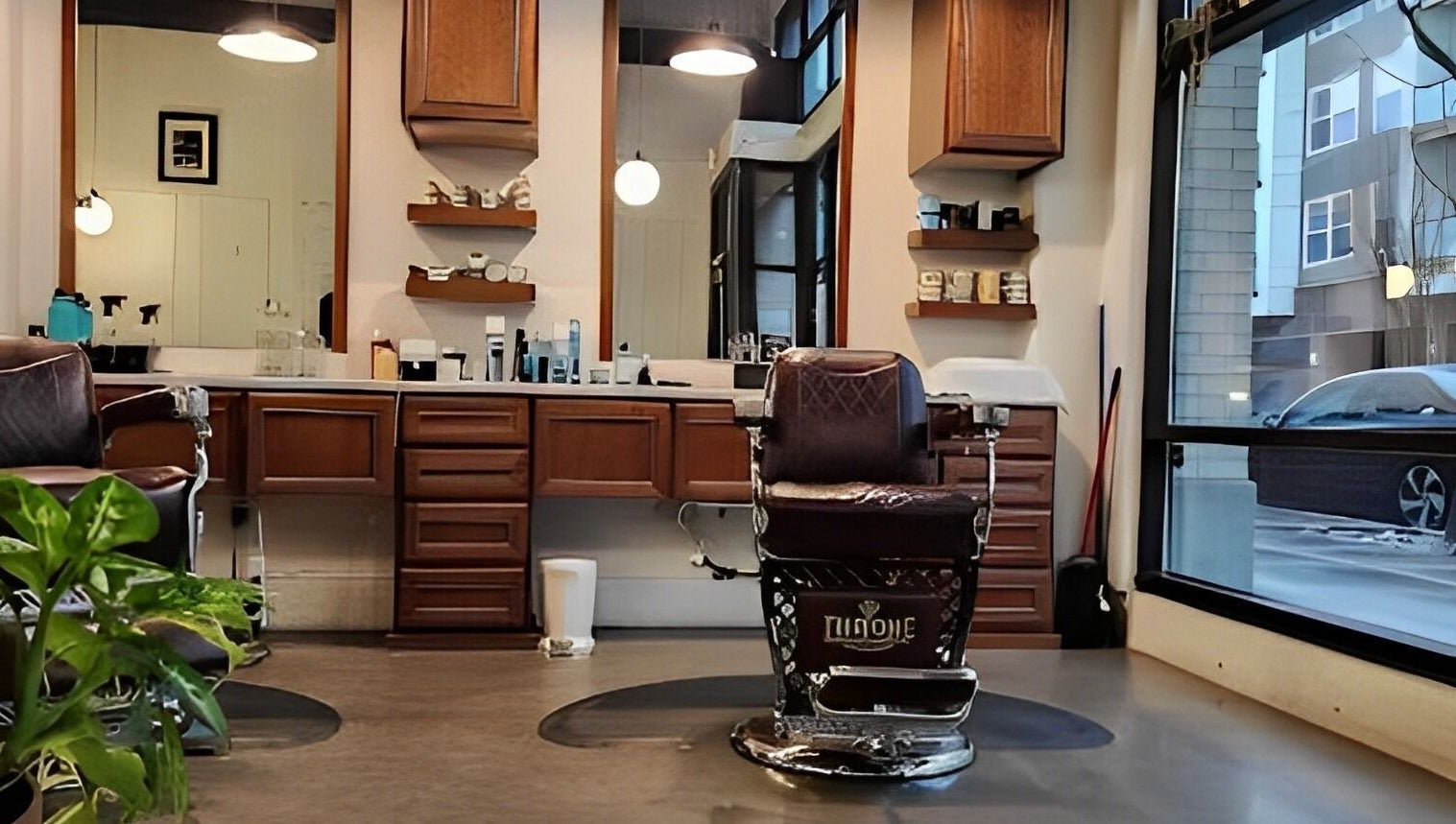 Cozy interior of Throne Traditional Barbershop on Williams, Portland, Oregon, US, featuring vintage barber chair.