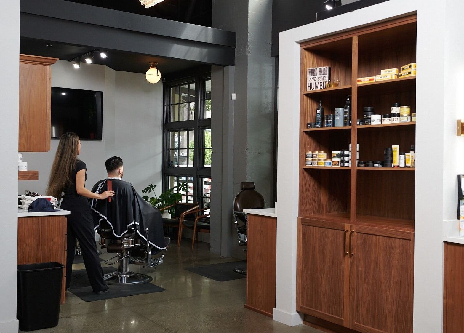 Throne Traditional Barbershop at the Pearl interior showcasing modern styling in Portland, Oregon, US.