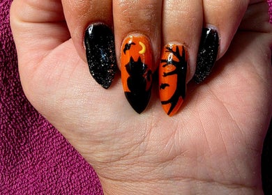 Elegant Halloween-themed nail art at Bloodstone Nail Designs, La Valle, Wisconsin, US.