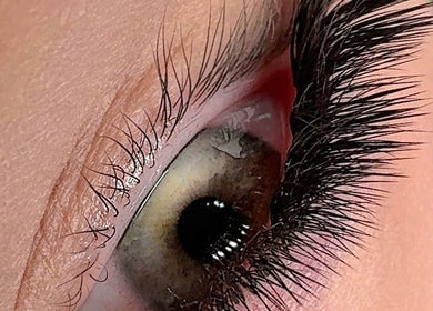 Close-up of lush eyelash extensions at Beauty Mafia by Elizabete Kustova, Hull, England, GB.