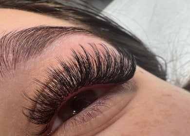 Close-up of eyelash extensions at Beauty Mafia by Elizabete Kustova, Hull, England, GB.