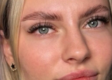 Close-up of enhanced eyelashes at Beauty Mafia by Elizabete Kustova in Hull, England, GB.