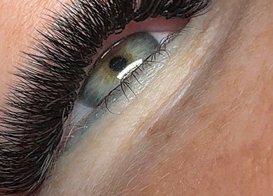 Close-up of eyelash extensions at Beauty Mafia by Elizabete Kustova, Hull, England, GB.