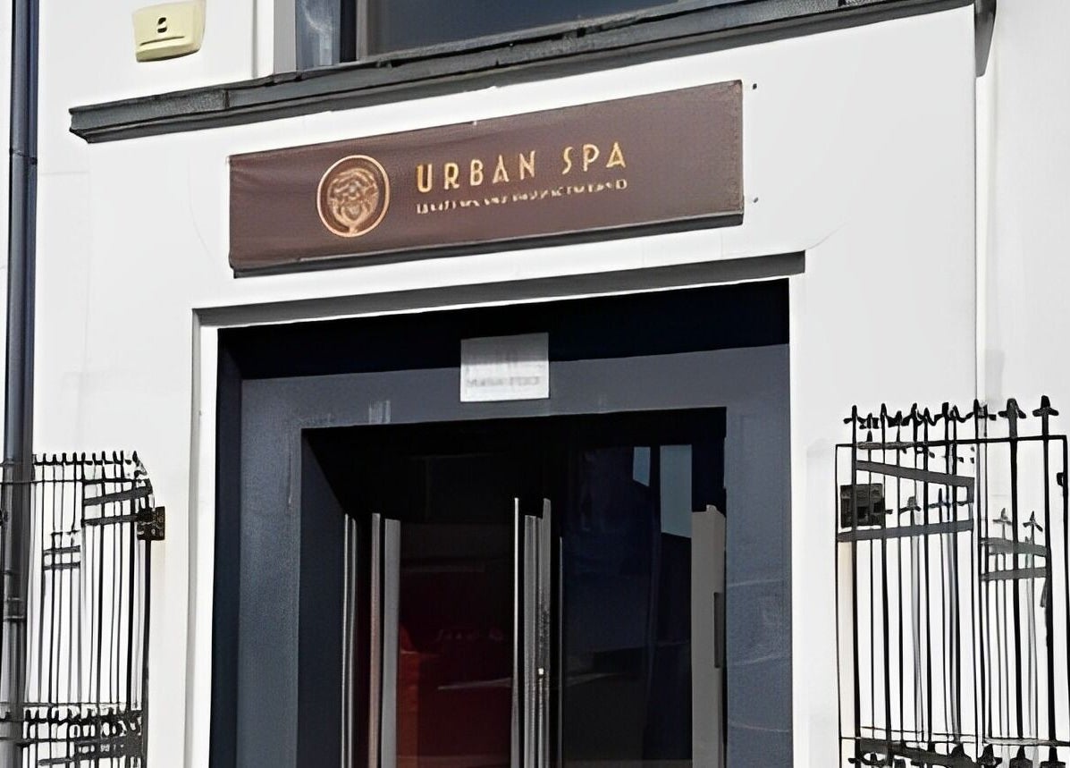 Entrance of Urban Spa in Swansea, Wales, GB, featuring a modern design and welcoming facade.
