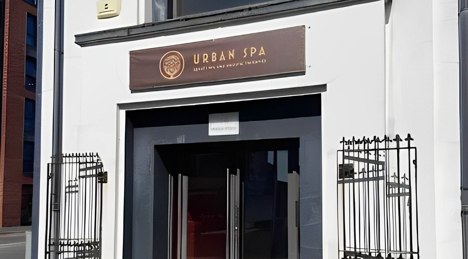 Entrance of Urban Spa in Swansea, Wales, GB, featuring a modern design and welcoming facade.