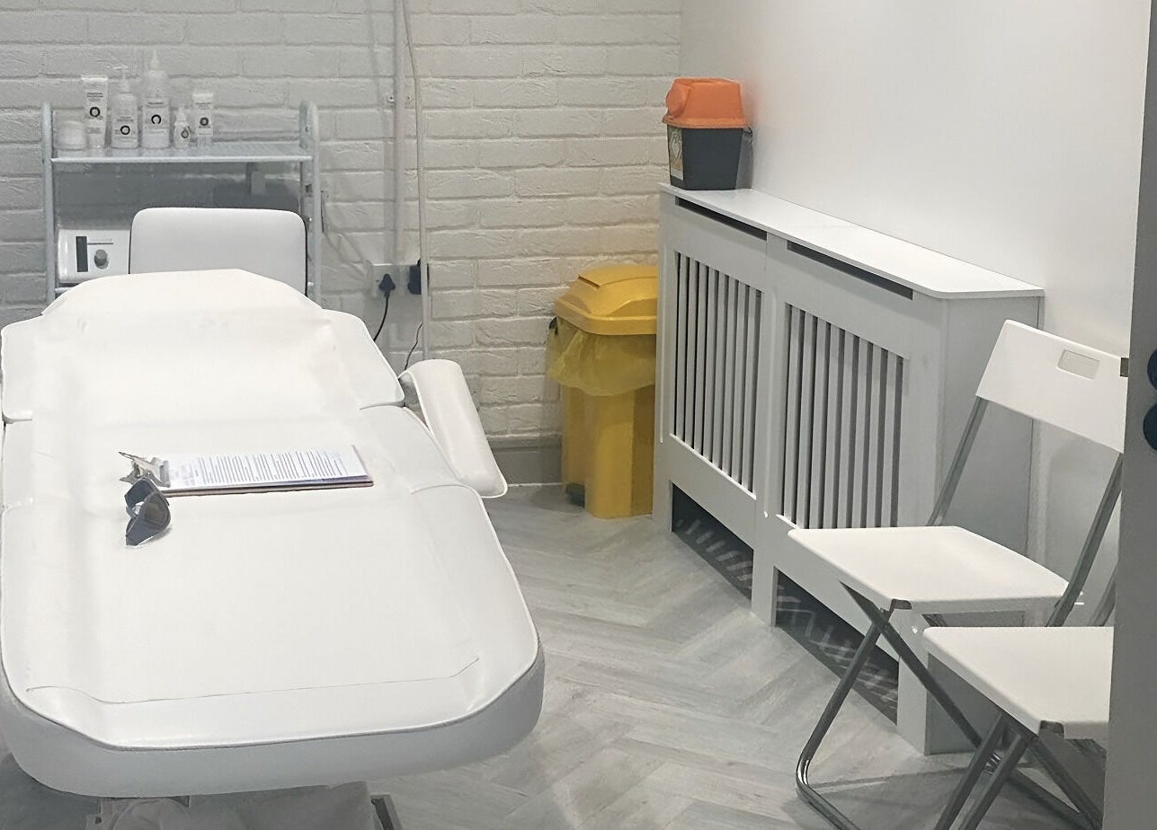 Calming treatment room at Samantha Maunder Skin & Laser in Penarth, Wales, GB.