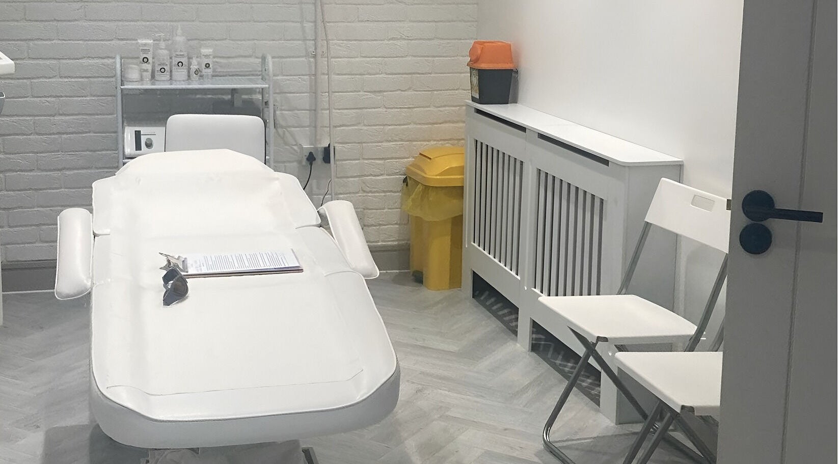 Calming treatment room at Samantha Maunder Skin & Laser in Penarth, Wales, GB.