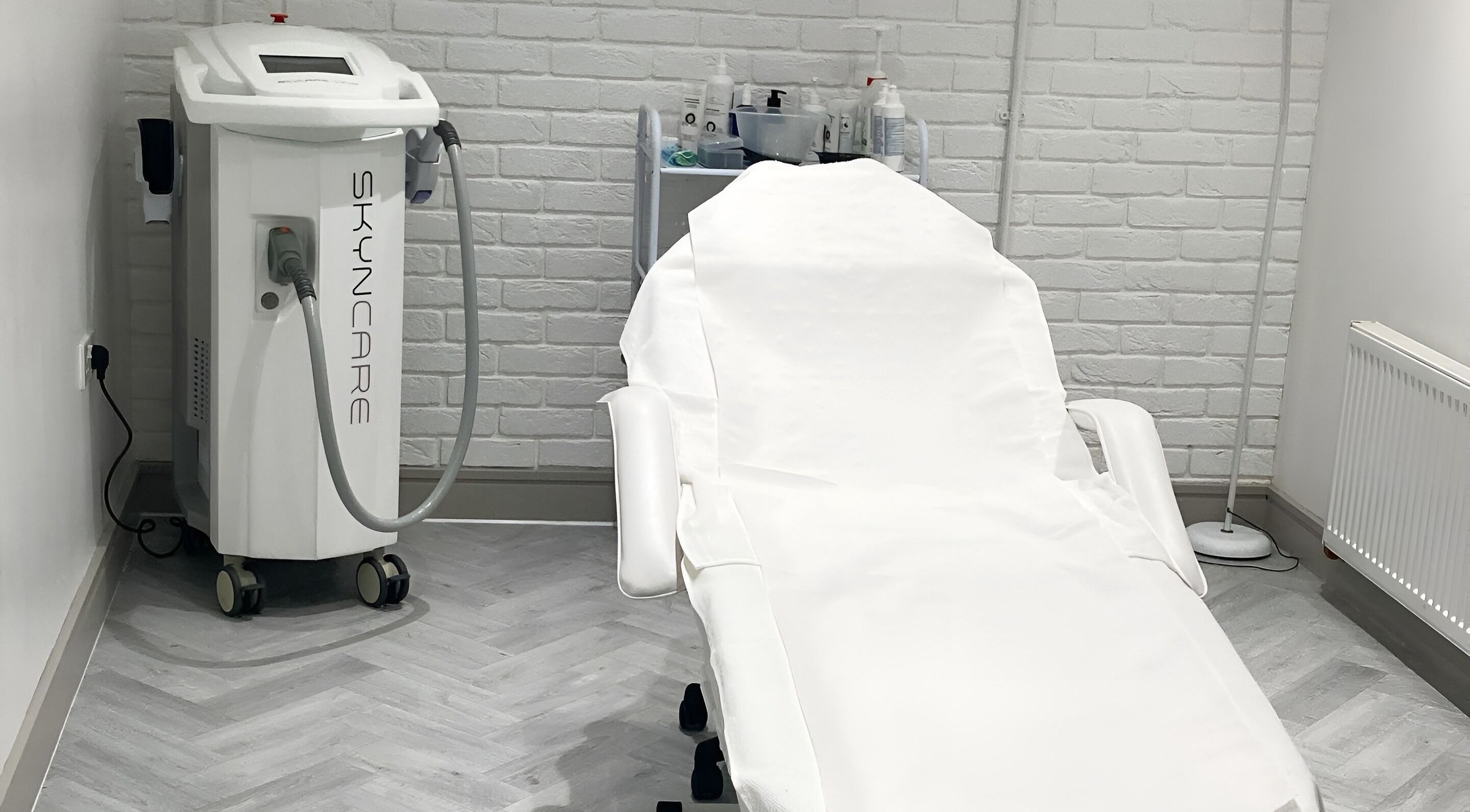 Modern skincare treatment room at Samantha Maunder Skin & Laser, Penarth, Wales, GB.