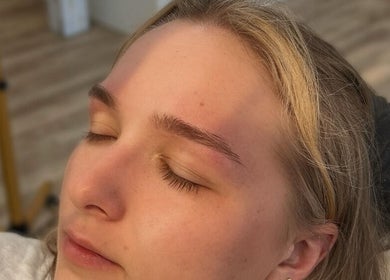 Close-up of shaped eyebrows post-treatment at Gazal Beauty in Hillcrest, San Diego, California, US.