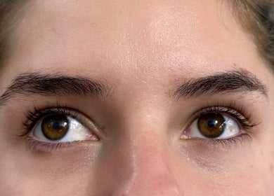 Close-up of perfectly groomed brows at Gazal Beauty in Hillcrest, San Diego, California, US.