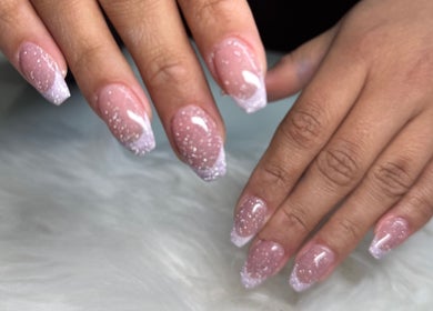 Glittery nail art at Myrakia Beauty & Laser Bar, Benoni, Gauteng, ZA.