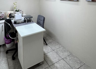 Modern nail station at Myrakia Beauty & Laser Bar, Benoni, Gauteng, ZA, equipped for manicure services.