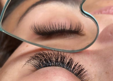 Close-up of lush lashes reflected in a mirror at Senorita Lashes and Brows, Reedy Creek, Queensland, AU.
