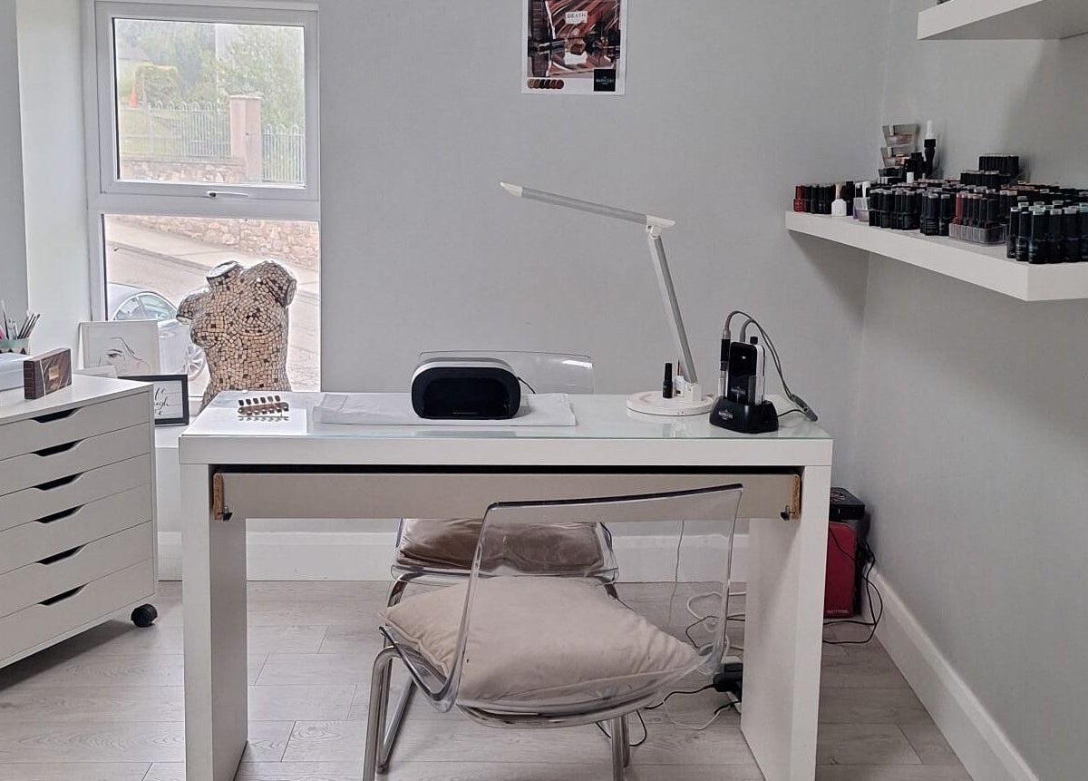 Modern nail station at Be Yourself in County Wexford, County Wexford, IE, featuring sleek decor and organized tools.