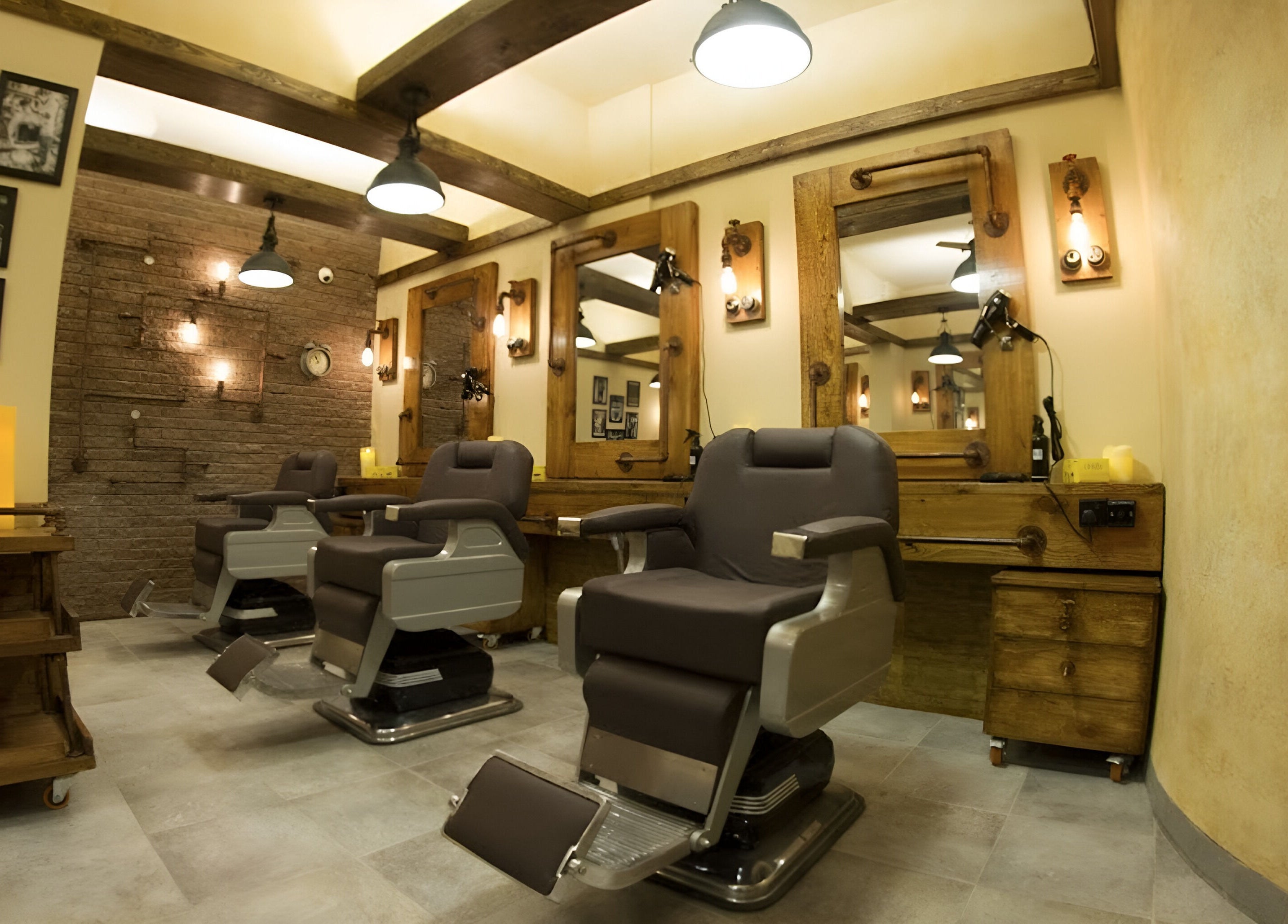 Elegant barber chairs at Clippers Salon Zamzama Branch, Karachi, Sindh, PK showcasing classic decor style.
