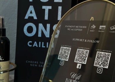 Elegant display at Cai The Stylist, Benoni, Gauteng, ZA showcasing services and payment options.