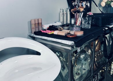 Pro Makeup by Aiste Adam beauty station in Navan, County Meath, IE featuring makeup products and brushes.