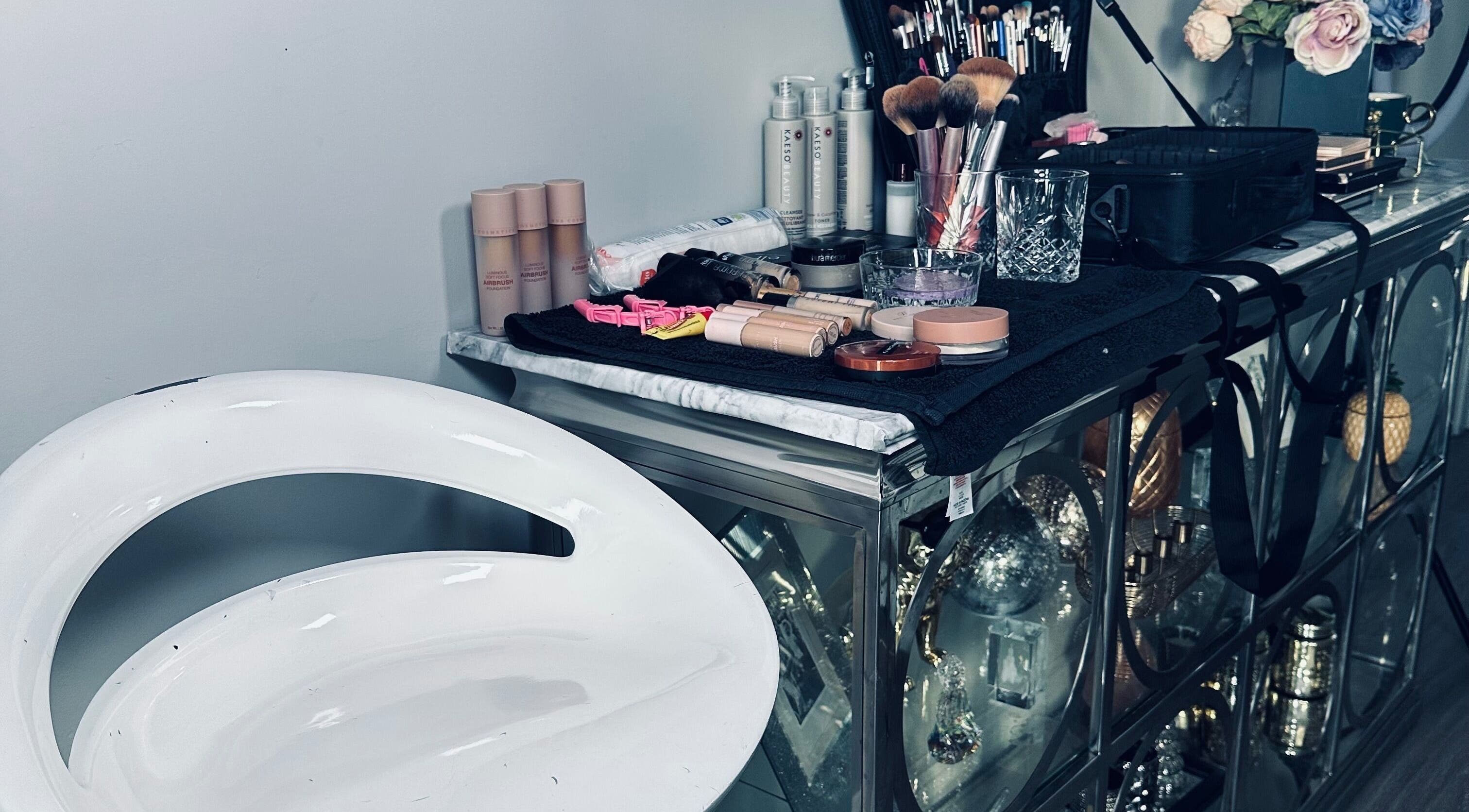 Makeup station at Pro Makeup by Aiste Adam, Navan, County Meath, IE showcasing beauty tools and products.