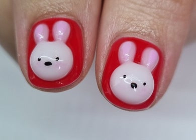 Adorable bunny nail art at Purple On My Fingers, London, England, GB. Unique beauty and wellness services.