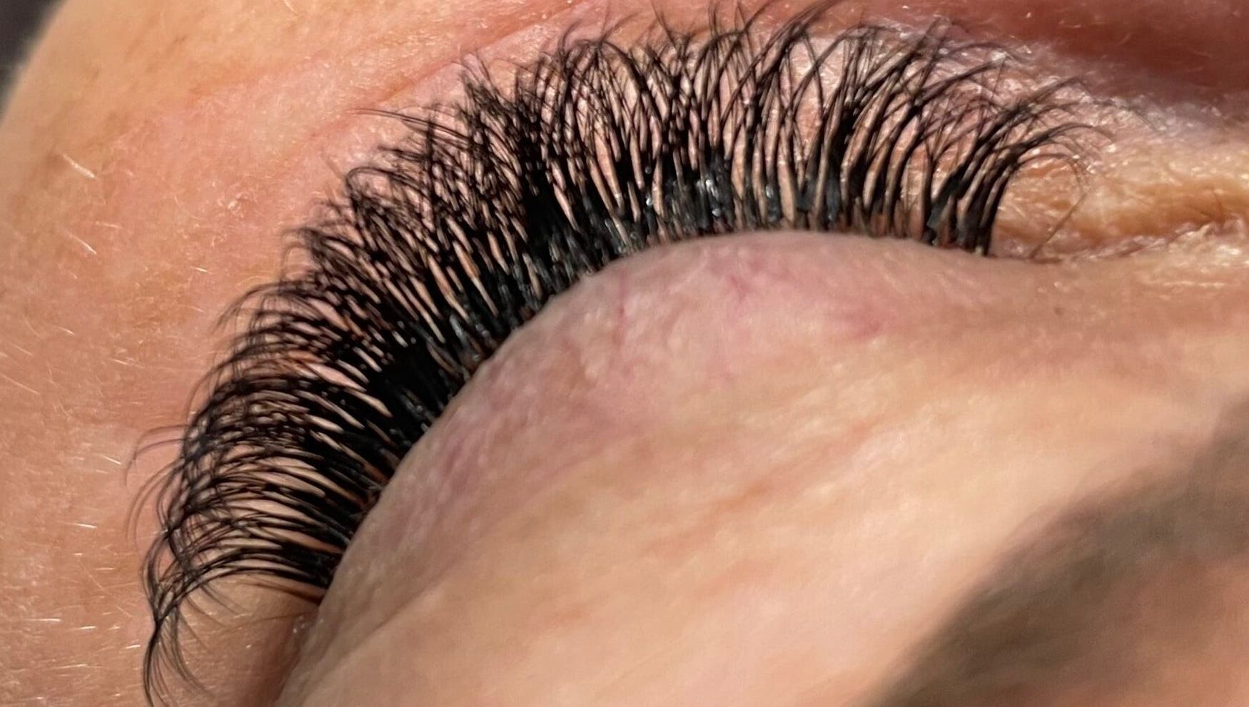 Closeup of eyelash extensions at Beauty Lounge by Salena, Fort McMurray, Alberta, CA.