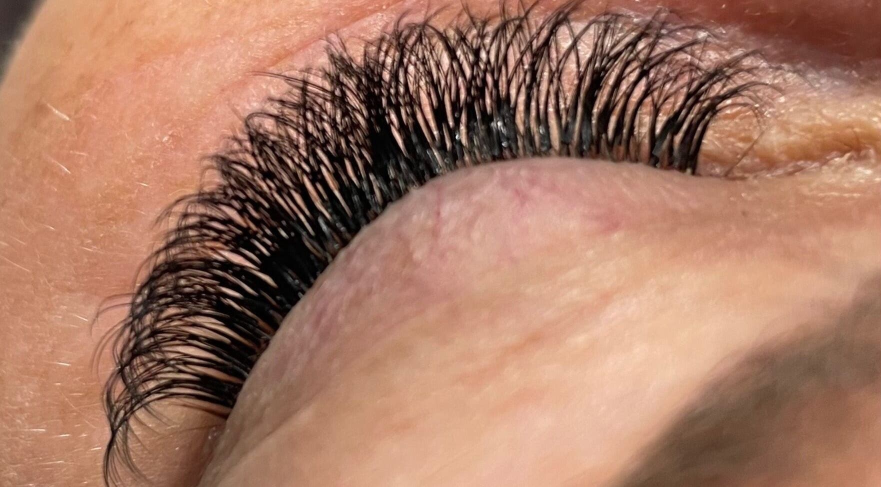 Closeup of eyelash extensions at Beauty Lounge by Salena, Fort McMurray, Alberta, CA.