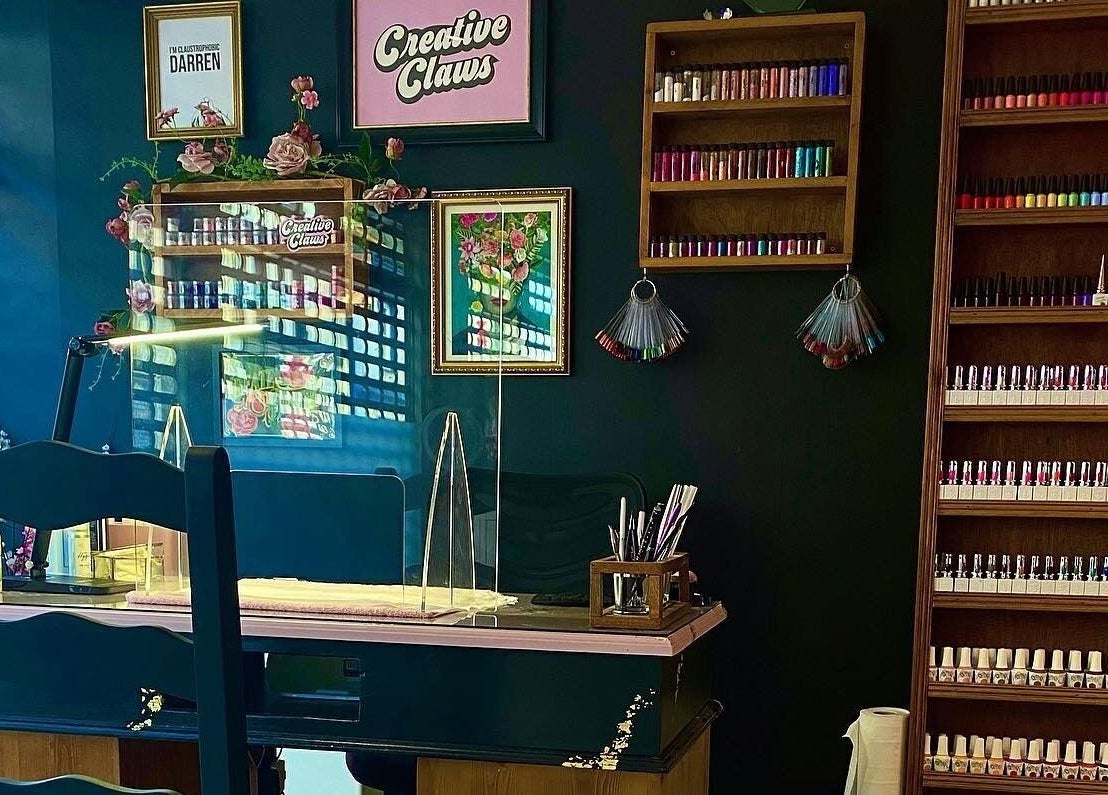 Stylish nail polish display at Creative Claws Salon and Training Academy, Holyhead, Wales, GB.