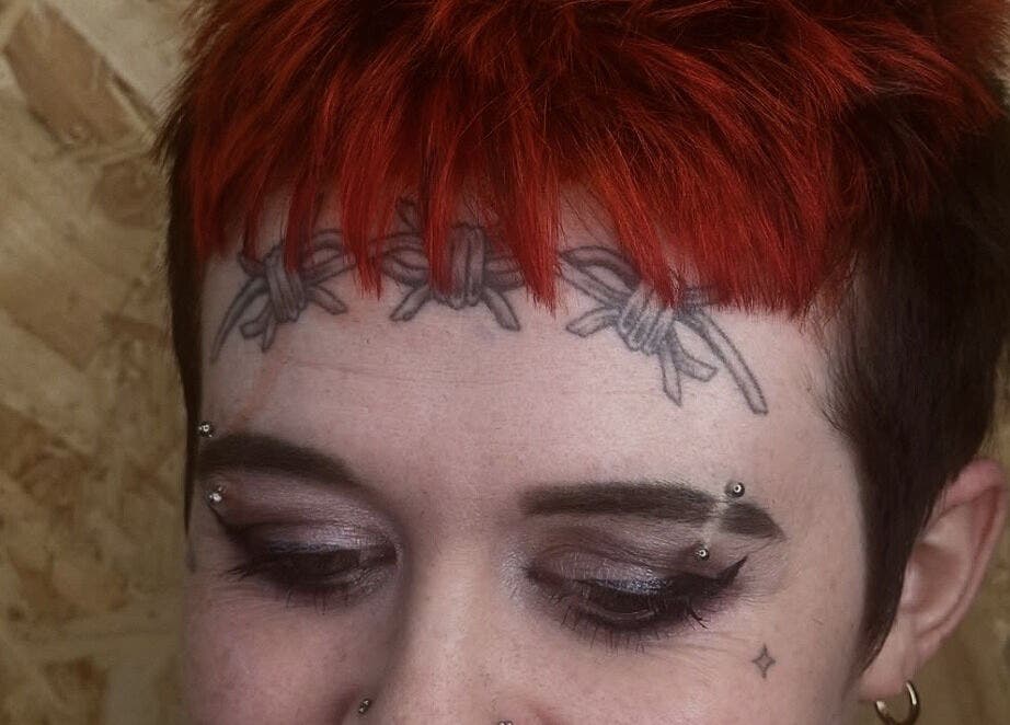 Close-up of unique eyebrow tattoo design at KTF Self Care Studio, Cardiff, Wales, GB.