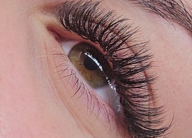 Close-up of eyelash extensions at Lashed with Cee, Torquay, England, GB, showcasing detailed work.