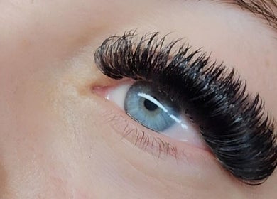 Close-up of expertly applied eyelash extensions at Lashed with Cee in Torquay, England, GB.