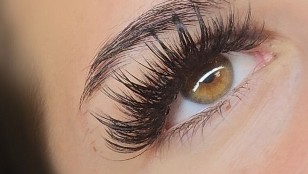Close-up of eyelash extensions at Lashed with Cee, Torquay, England, GB showcasing detailed lash enhancements.