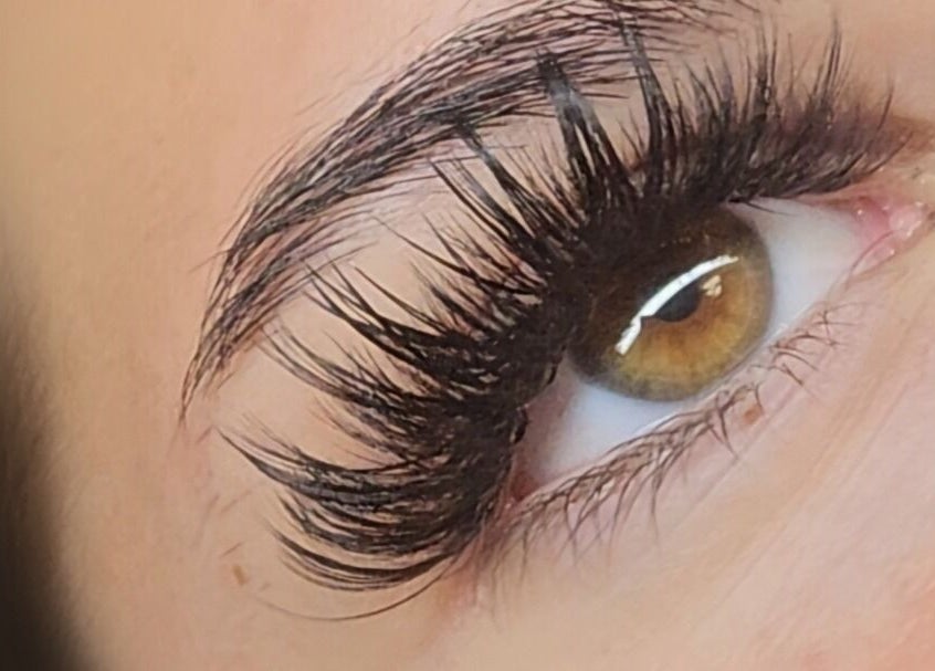 Close-up of eyelash extensions at Lashed with Cee, Torquay, England, GB showcasing detailed lash enhancements.