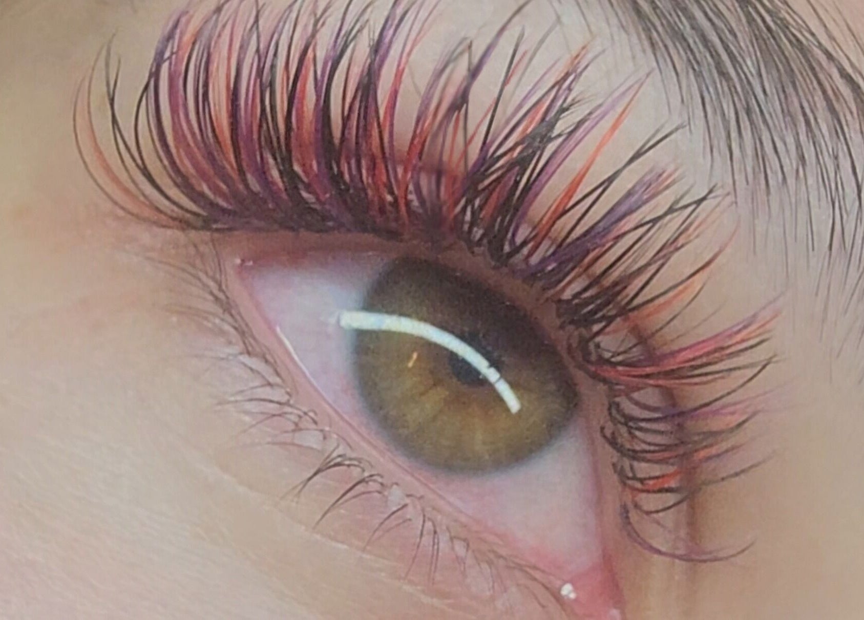 Close-up of colorful eyelash extensions from Lashed with Cee, Torquay, England, GB.