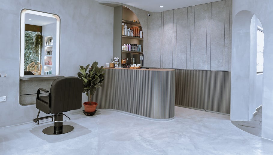 Stylish interior of The Hair Lounge with sleek decor at Singapore, Singapore, SG.