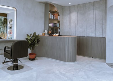 Stylish interior of The Hair Lounge with sleek decor at Singapore, Singapore, SG.