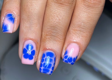 Blue floral nail art at Nails and Beauty by Sarah, Huddersfield, England, GB.