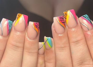 Colorful nail art design at Nails and Beauty by Sarah, Huddersfield, England, GB.