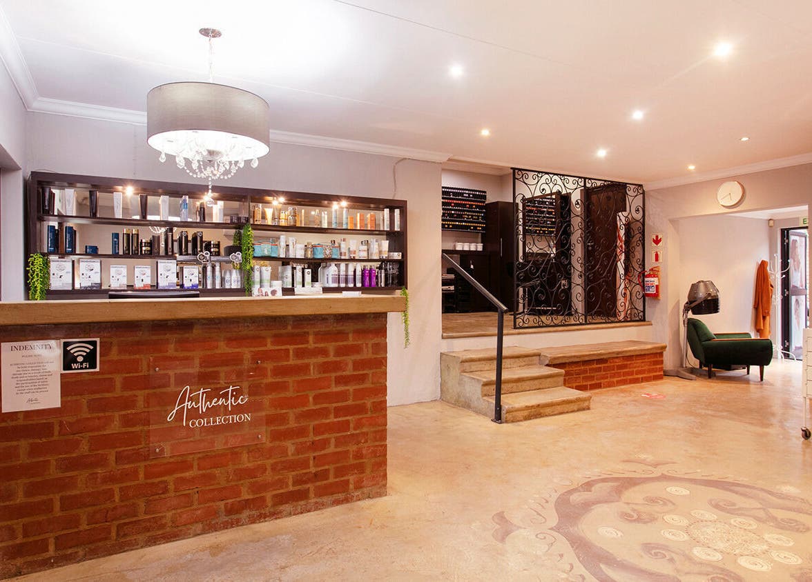 Authentic Collection reception area in Pretoria, Gauteng, ZA showcasing elegant decor and beauty products.