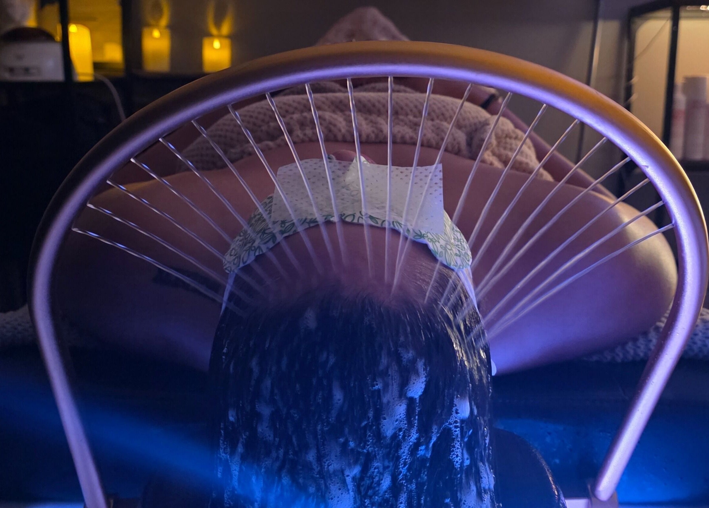 Relaxing spa session at Ice and Glow Beauty and Wellness Center LLC, Ft Worth, Texas, US with ambient lighting.