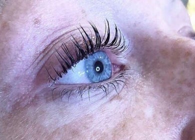 Close-up of beautifully enhanced lashes at The Beauty in Friendship, Blantyre, Scotland, GB.