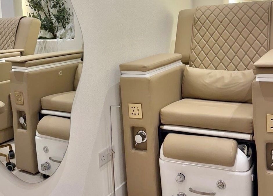 Luxurious pedicure station at Off White Salon & Spa, Abu Dhabi, AE, offering premium wellness experiences.